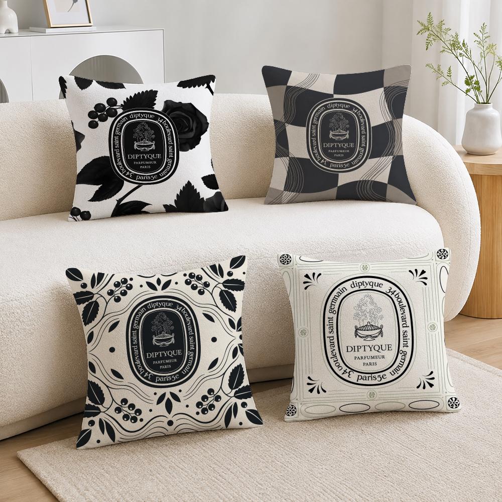 Home Fragrance Diptyque - フレグランスブランドディプティック クッションカバー ソフトプラッシュクッションカバー ふわふわのスローピローケース ソファ、寝室、家の装飾用