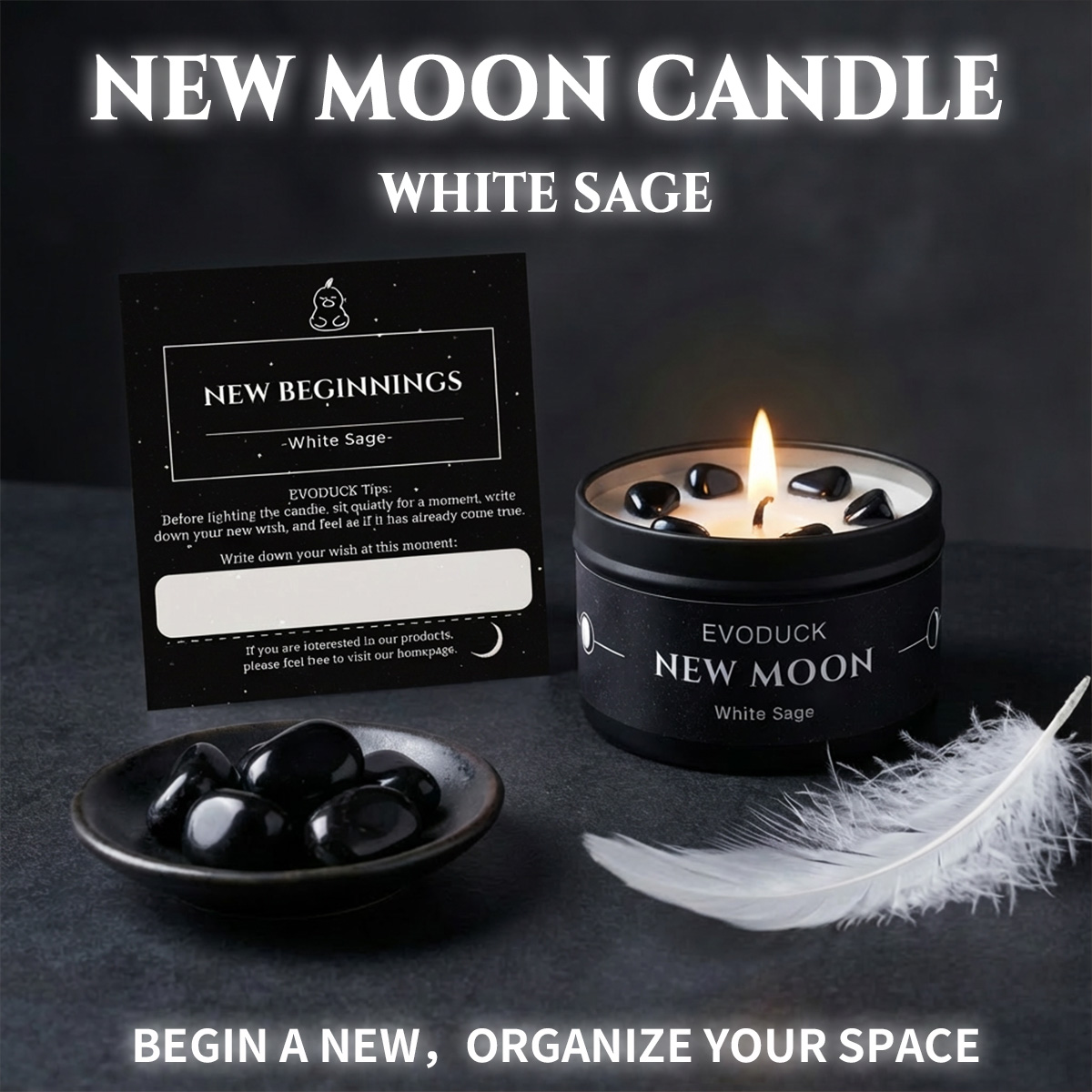4個入りムーンフェイズクリスタル香り付きキャンドルセット、3 - Home Fragrance White Jasmine のレビューと価格